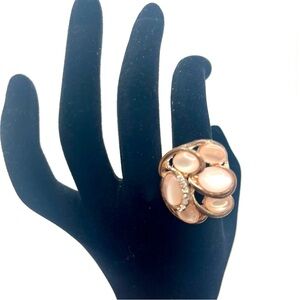 Vintage pink cabochon statement ring rose gold tone size 8